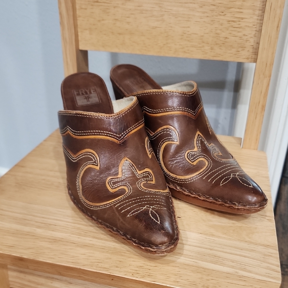 Frye Women's Phoenix Mule Clogs Western Brown Slip On Boots Size 6M  